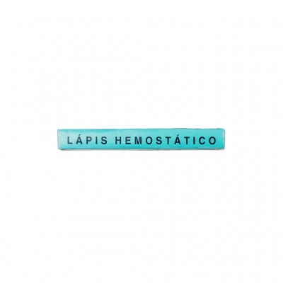 Lápis hemostático azul claro com texto preto