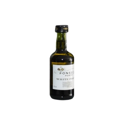 Garrafa pequena de vinho do Porto branco Fonseca em vidro verde escuro