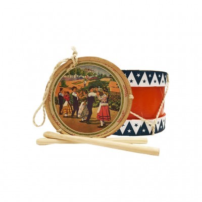 Tambor decorativo com ilustração tradicional e baquetas