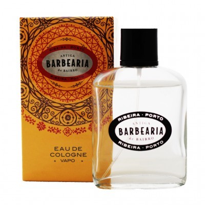 Frasco de Eau de Cologne Antiga Barbearia de Bairro com caixa amarela decorada