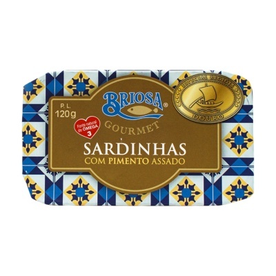 Lata de sardinhas Briosa Gourmet com pimento assado e selo Douro