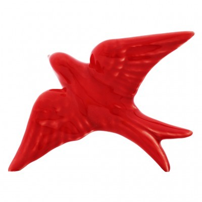 Figura decorativa de pássaro vermelho com acabamento brilhante