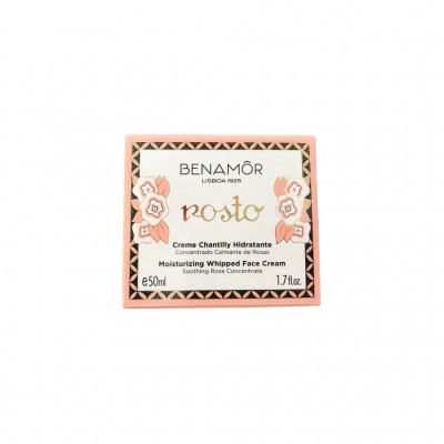 Embalagem rosa e branca de creme hidratante facial Benamôr com padrão floral