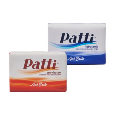 Sabonetes em barra Patti hidratante azul e suavizante laranja da Ach. Brito