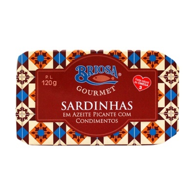 Lata de sardinhas Briosa Gourmet em azeite picante com condimentos