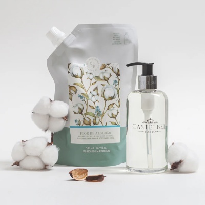 Recarga de gel para mãos e corpo Castlebell Flor de Algodão com doseador e algodão natural