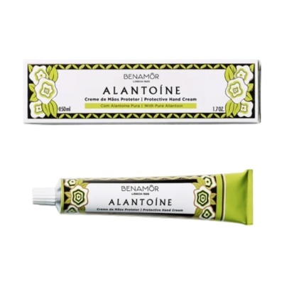 Creme de mãos protector BENAMÔR ALANTOÍNE, 50 ml, embalagem e tubo com design floral verde e branco