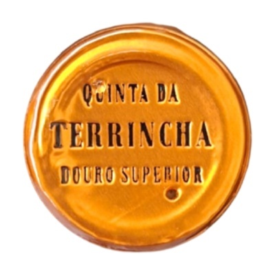 Tampa de cortiça amarela com texto QUINTA DA TERRINCHA DOURO SUPERIOR