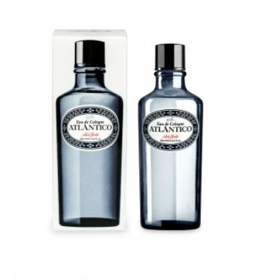 Frasco de Eau de Cologne ATLÂNTICO em vidro com tampa preta e embalagem branca