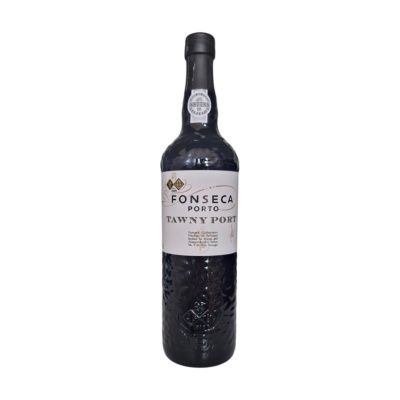 Garrafa de vinho do Porto Fonseca Tawny Port com rótulo branco