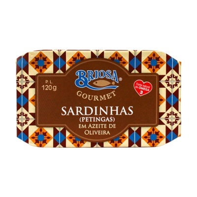 Lata de sardinhas Briosa Gourmet em azeite de oliveira 120g com padrão de azulejos
