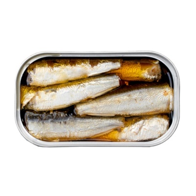Lata de sardinhas em óleo em lata metálica.