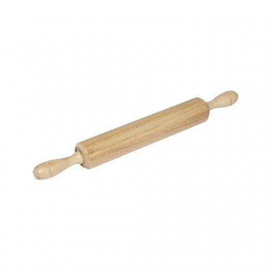 Rolo de massa em madeira clara com pegas arredondadas