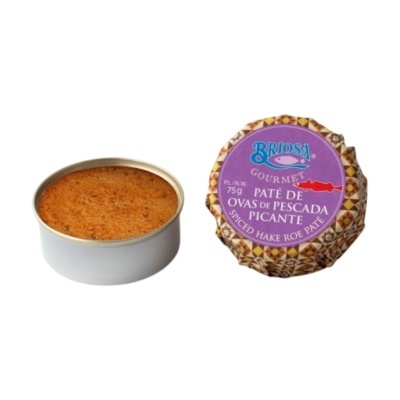 Paté de ovas de pescada picante Briosa em lata com tampa roxa