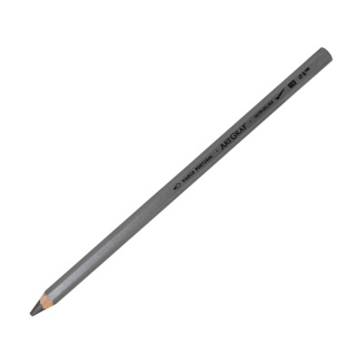 Lápis de desenho cinza com texto preto impresso no corpo