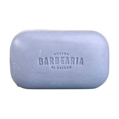 Sabonete cinzento com texto em relevo Antiga Barbearia de Bairro