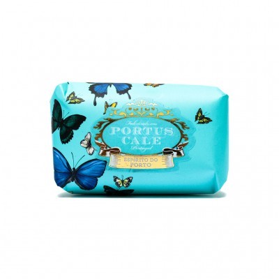 Sabonete Portus Cale azul com borboletas e texto Espirito do Porto