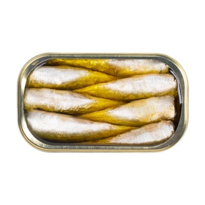 Lata metálica com sardinhas em óleo