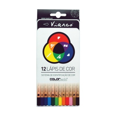 Pack de 12 lápis de cor Viarco com embalagem branca e arco-íris colorido