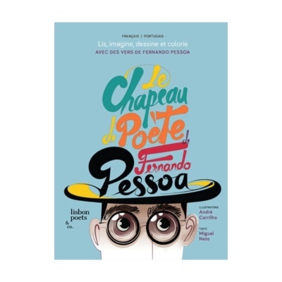 Capa de livro azul com título colorido e rosto com chapéu e óculos