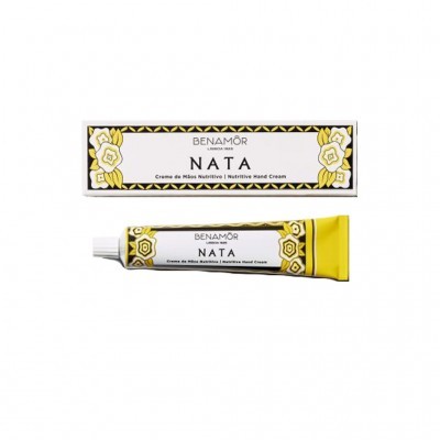 Creme de mãos Benamôr Nata com embalagem amarela e padrão floral