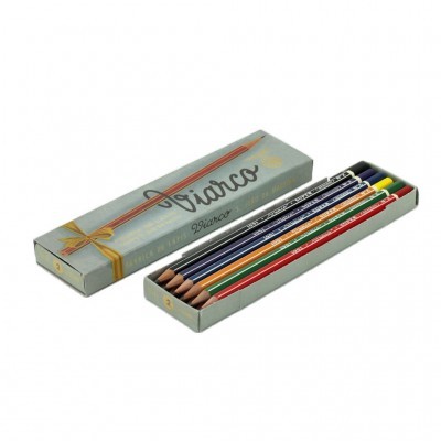 Caixa aberta de lápis de cor Viarco com 8 lápis coloridos