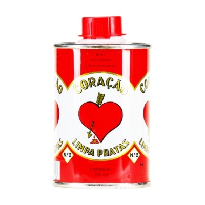 Lata metálica de produto de limpeza CORAÇÃO LIMPA PRATAS com tampa vermelha