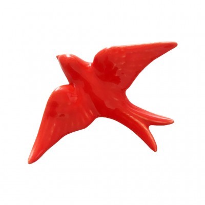 Figura decorativa em forma de pássaro vermelho em cerâmica