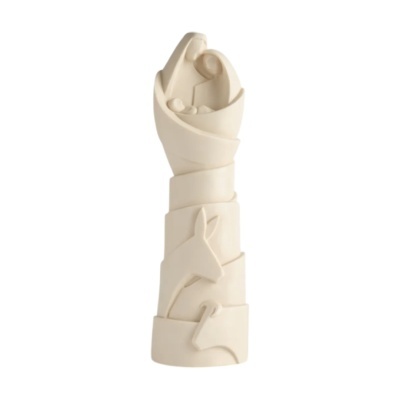 Estátua decorativa branca em resina da natividade com figuras minimalistas