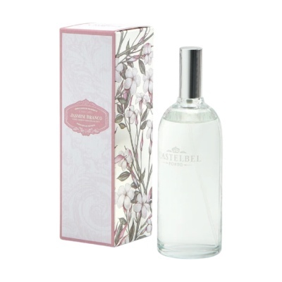 Frasco de perfume transparente com embalagem decorativa floral rosa e branca