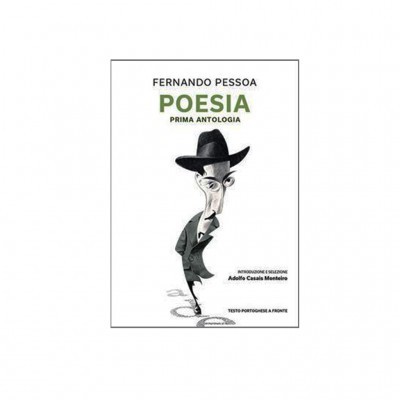 Capa do livro Poesia Prima Antologia de Fernando Pessoa com ilustração caricatural e texto adicional