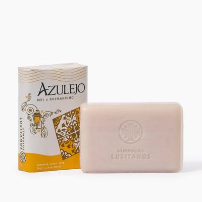 Sabonete e embalagem do sabonete Azulejo Mel e Rosmaninho