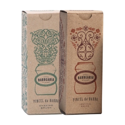 Caixas de cartão para pincel de barbear com design vintage verde e castanho