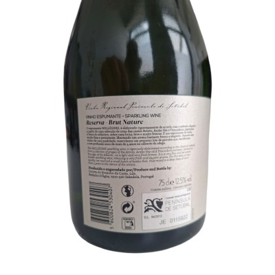 Rótulo da garrafa de vinho espumante Reserva Brut Nature da Península de Setúbal