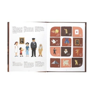 Livro infantil aberto com texto em português e ilustrações coloridas