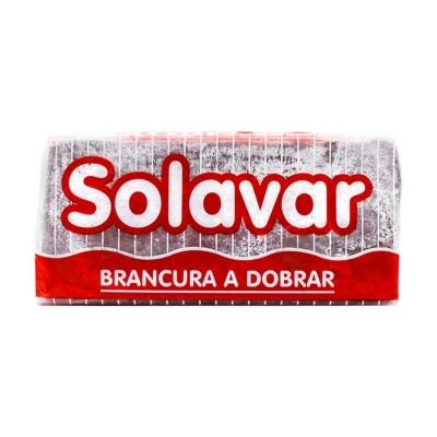 Barra de sabão Solavar com embalagem vermelha e branca