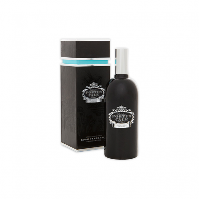 Frasco e embalagem de fragrância Portus Cale, cor preta com detalhes em branco e tampa prateada