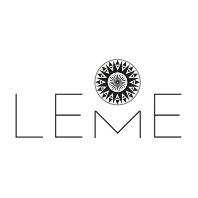 Logotipo da marca LEME com padrão geométrico preto e branco