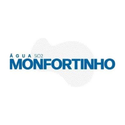 Logotipo da marca ÁGUA MONFORTINHO SIO2 com texto azul e fundo branco