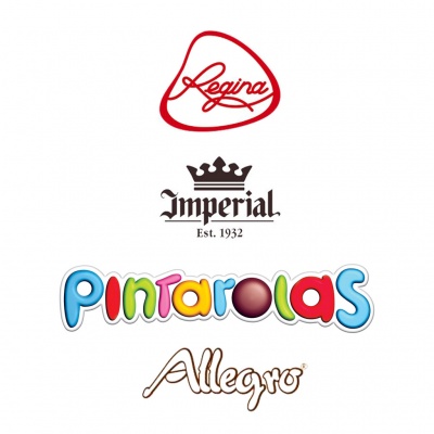 Conjunto de quatro logótipos coloridos de marcas sobre fundo branco.