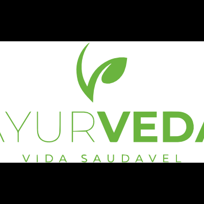 Logótipo AYURVEDA VIDA SAUDÁVEL com folha verde