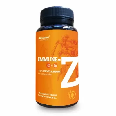 frasco de suplemento alimentar IMMUNE-C + Zn rótulo laranja