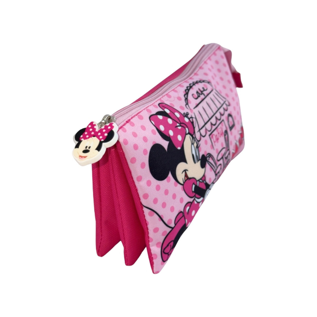 Estojo escolar rosa com estampa da Minnie Mouse e fecho de correr