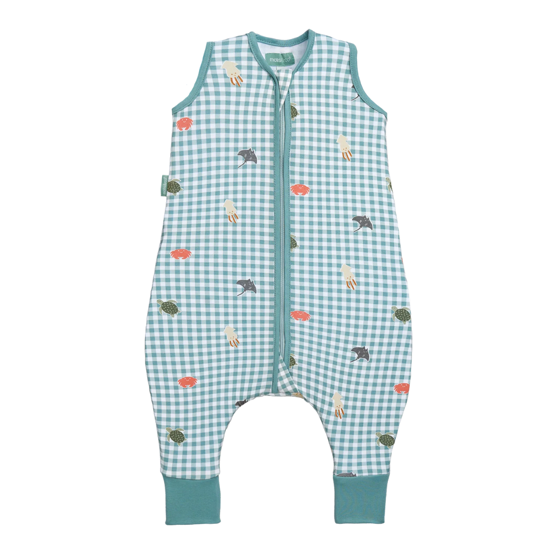 Macacão de bebé quadriculado verde com estampas de animais marinhos e fecho frontal