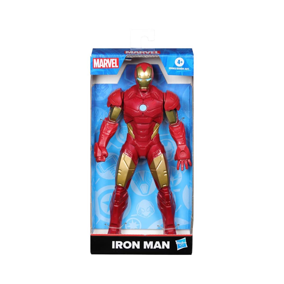 Boneco Marvel Iron Man em embalagem azul com texto IRON MAN