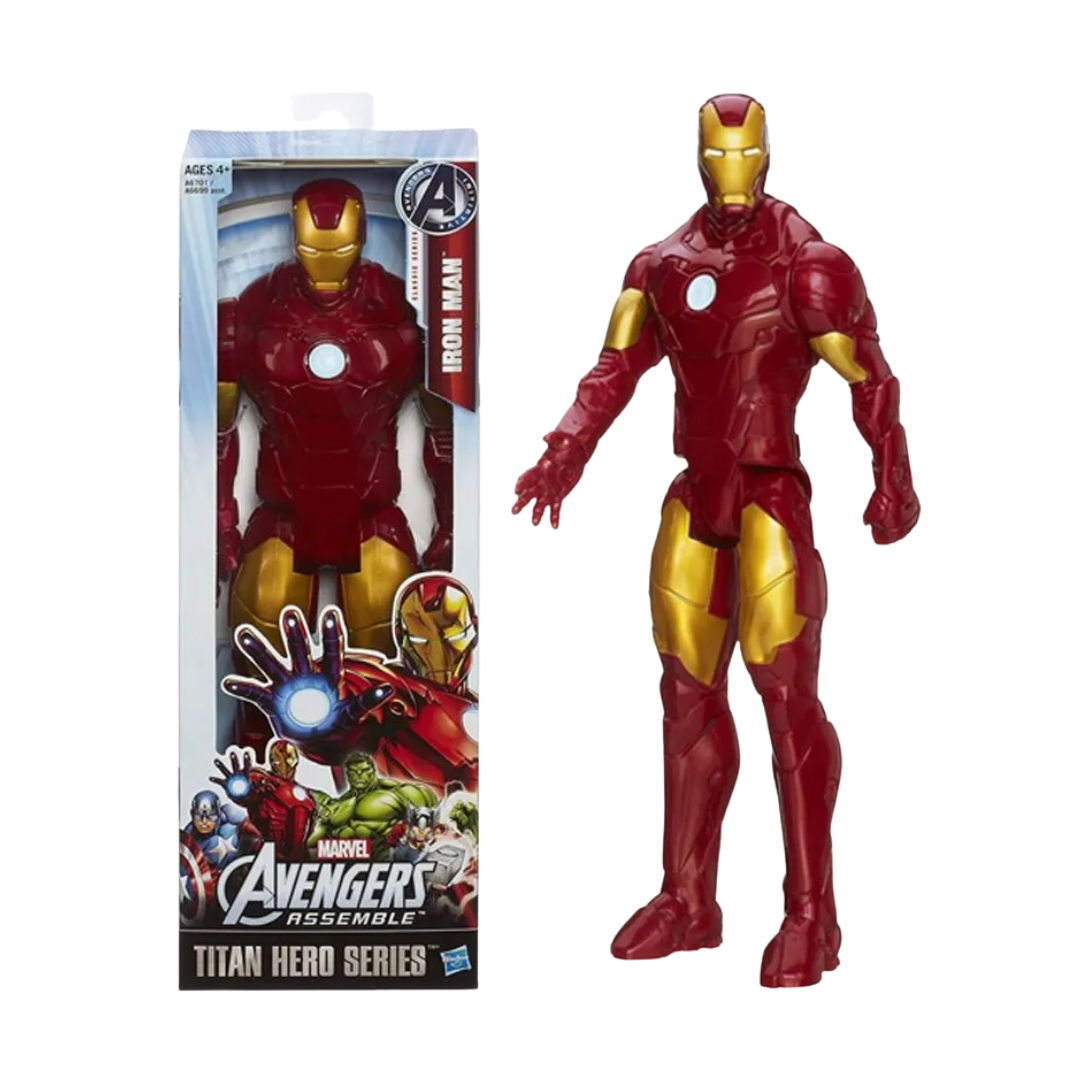 Figura de ação do Iron Man vermelho e dourado com embalagem Marvel Avengers