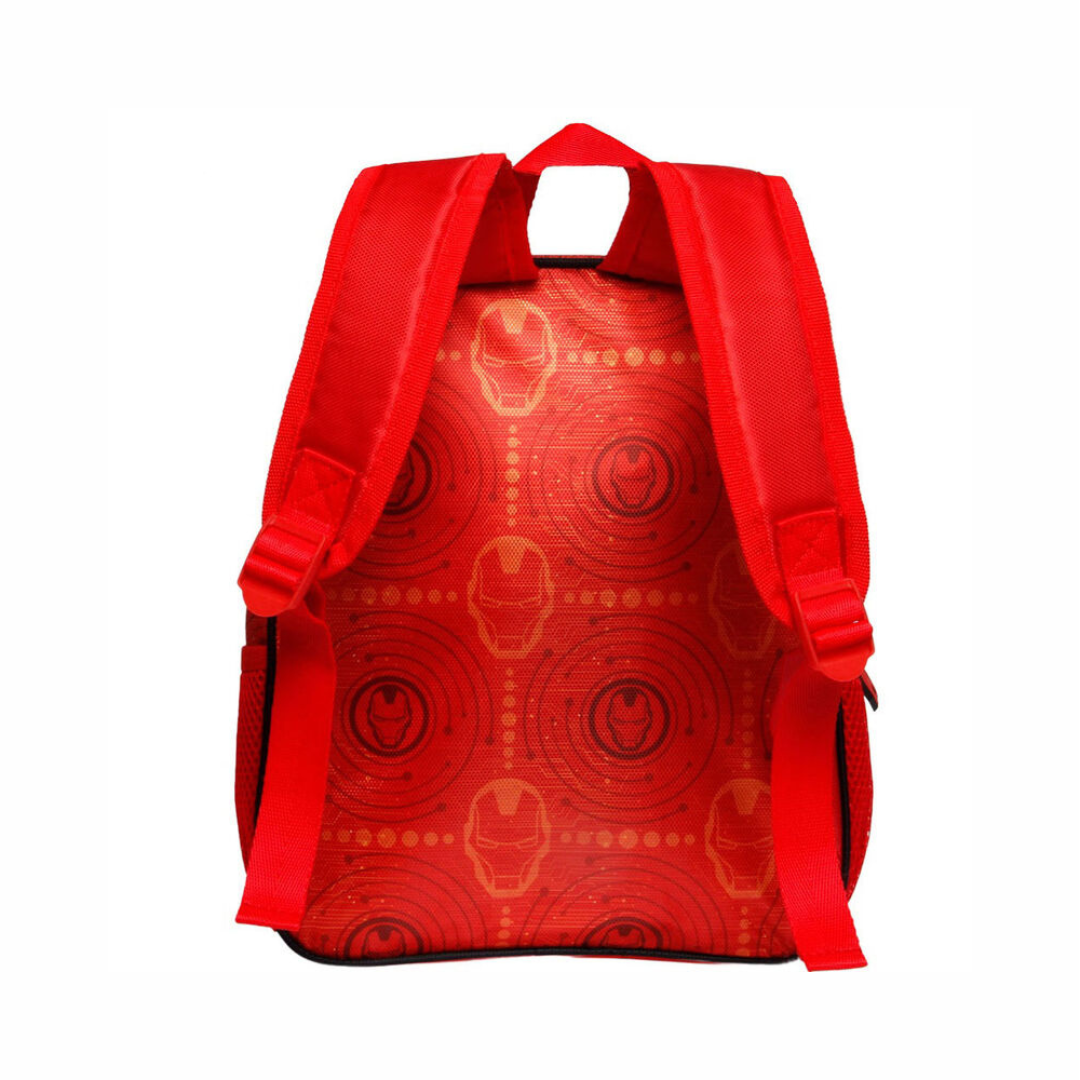 Mochila vermelha com padrão Homem de Ferro e alças acolchoadas