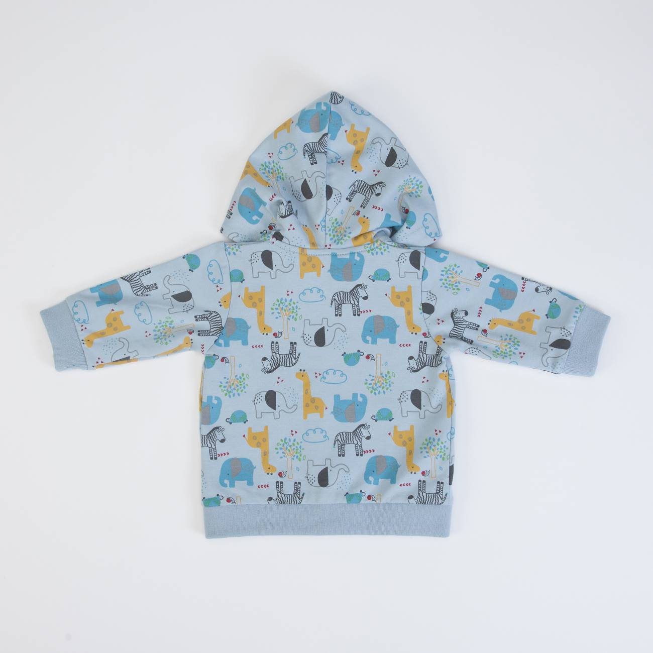 Camisola com capuz azul claro com estampado de animais para criança