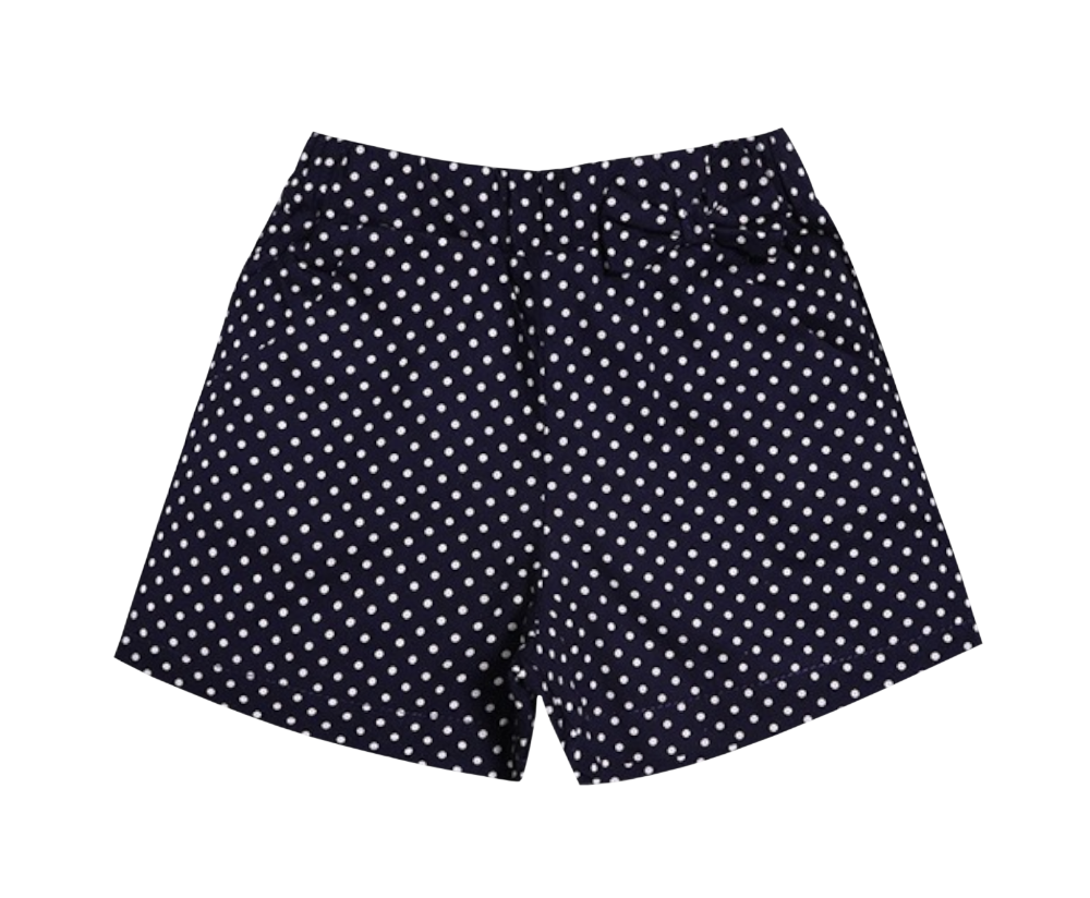 Calções curtos azul escuro com padrão branco de polka dots