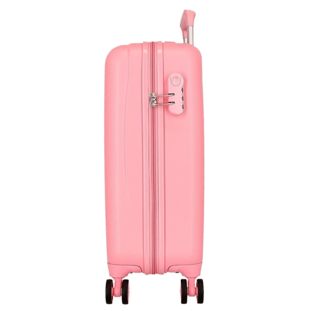 Mala de viagem rígida cor-de-rosa com rodas e fechadura